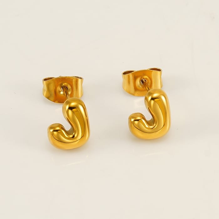 1 Pair Simple Series Elegant Letter J Titanium Steel  Gold Color Women's Stud Earrings 